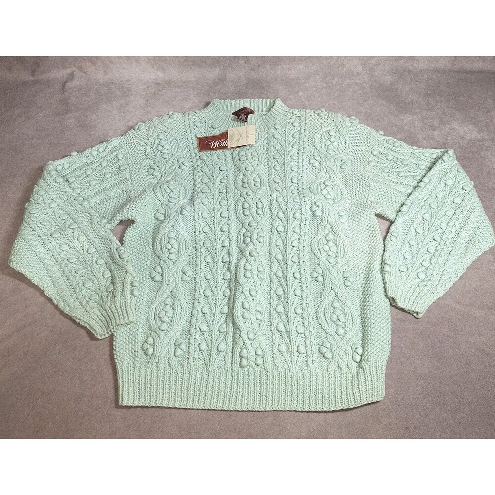 Vintage Worthington Large Blue Sweater Chunky Knit Cottagecore Shoulder Pads